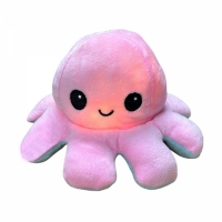 Caracatita reversibila din plus cu doua emotii, cu LED, turcoaz/roz, 20 x 8 cm, Vivo OCTOPUS-TURCOAZ/PINK